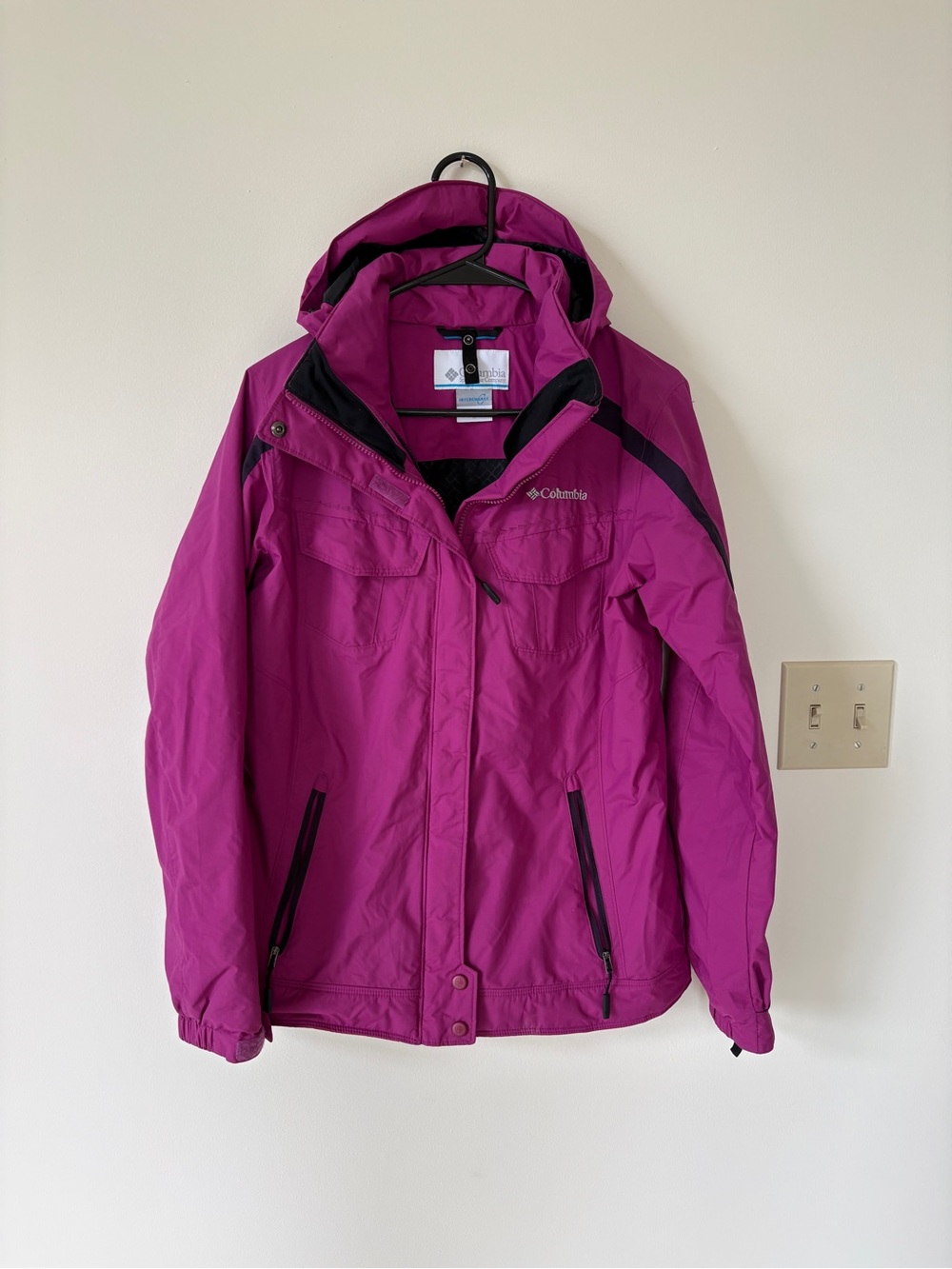 Columbia Women's Raspberry Hooded Waterproof Jacket with Black Trim